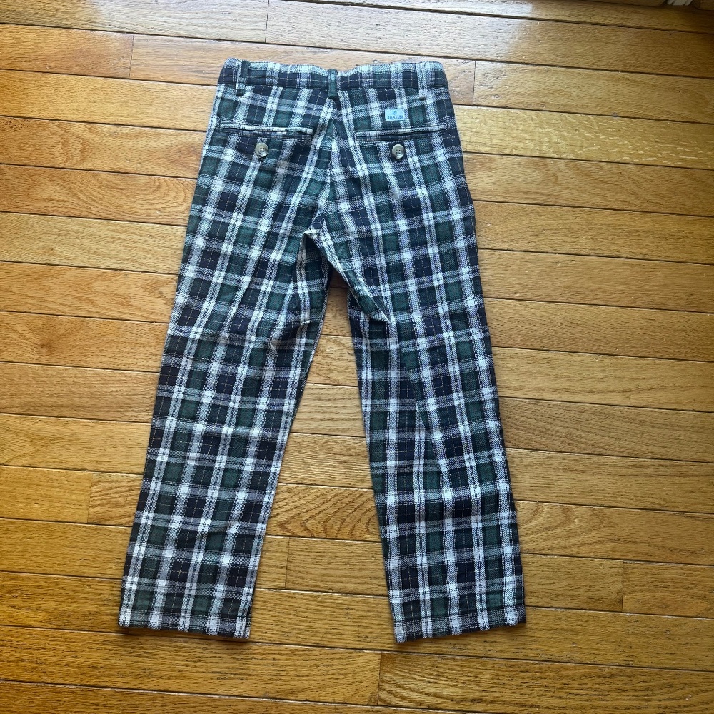 J. Bailey Boys Flannel Plaid Pants Size 5 Green Navy Tartan 100% Cotton